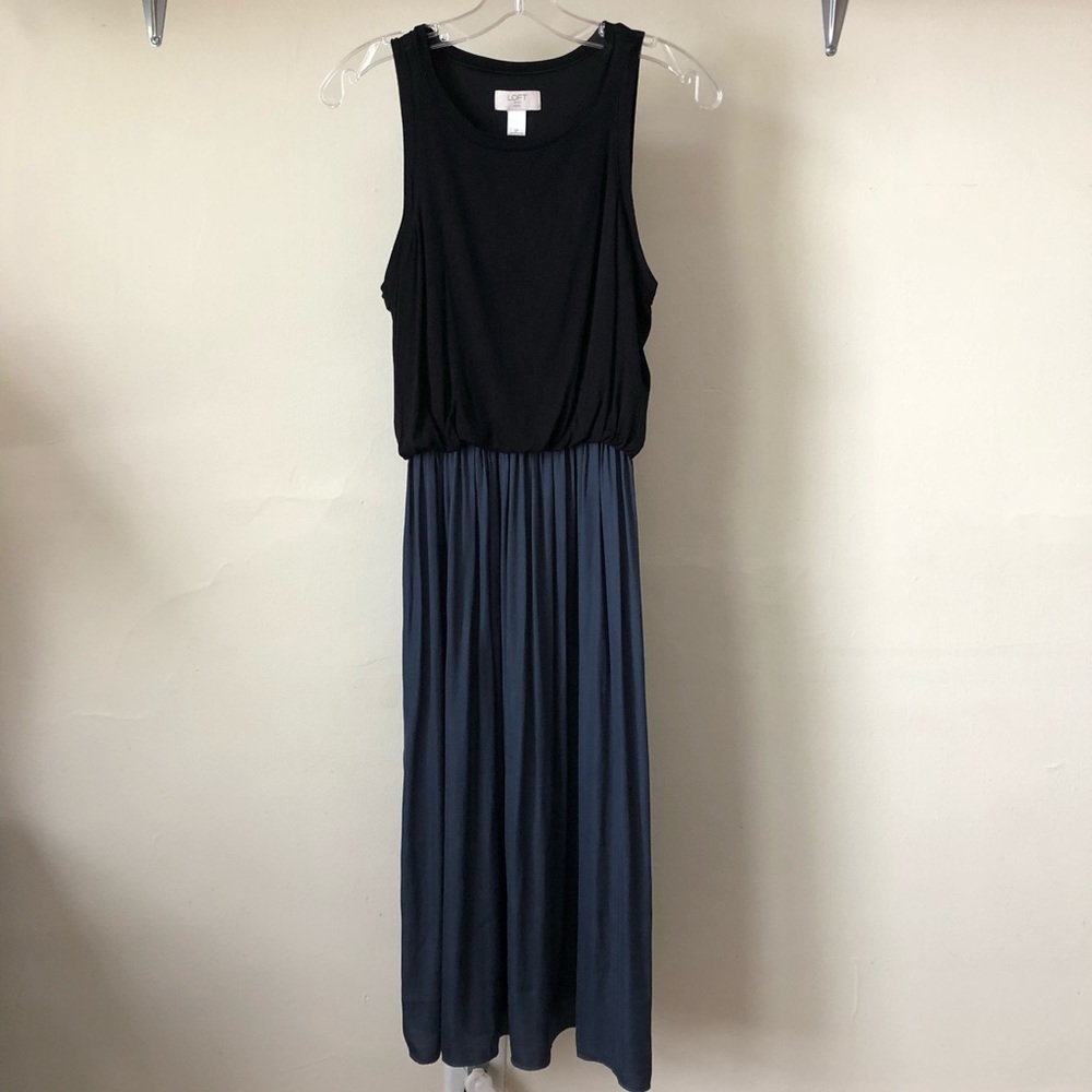 Loft Dusty Blue and Black Color-block Midi Dress